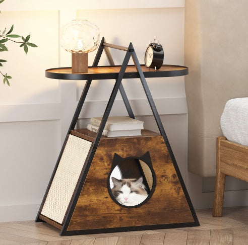 Cat House End Table, Wooden Cat House