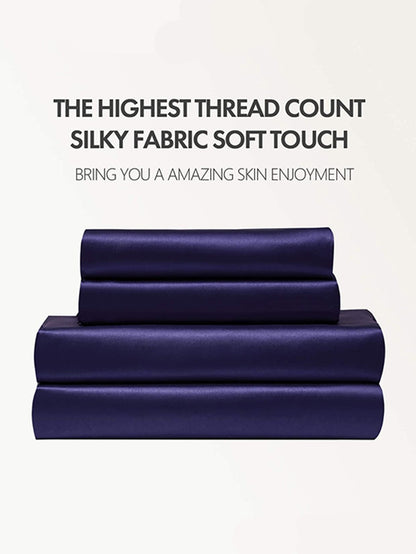 Four-piece Set Of Silk Bedding Sheets And Fitted Sheets